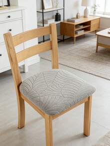 Dining Chair Seat Cover, Geometric Pattern Chair Slipcover, Jacquard Cover For Chairs Coffee, 1pc - Style 2 Light Gray - View 2