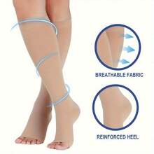 1 Pair 8-15mmHg Gradient Compression Socks, Open Toe Design, Unisex, Comfortable & Breathable, Suitable For Daily Wear, Long Standing Or Sitting, Machine Washable - Multicolor - View 5