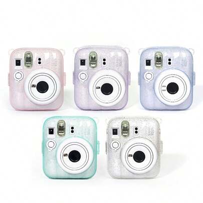 1個 ミニ11カメラアクセサリーセット、グリッター入り透明クリスタルプロテクトケース、フォトポケット、調整可能ストラップ、かわいいステッカーセット - 3点セット