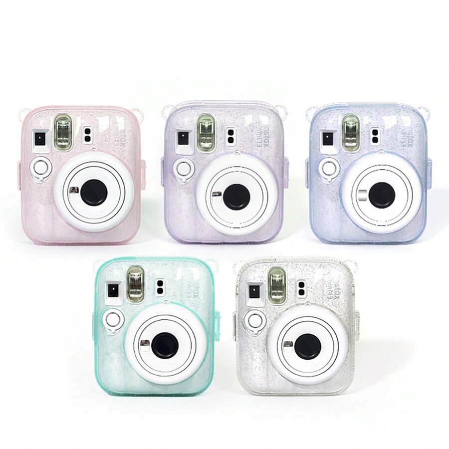 1 pieza Mini 11 Juego de accesorios para cámara, incluye estuche protector de cristal transparente con brillo, bolsillo para fotos, correa ajustable y juego de pegatinas lindas, paquete combo 3 en 1 - Ver 1