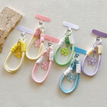 1 Set Jelly Sakura Pendant Keychain, Short Braided Phone Lanyard Wrist Strap, Universal Phone Case Charm Accessories For Women