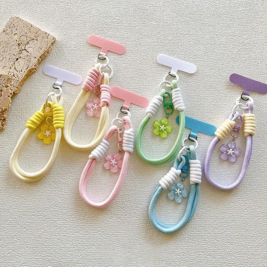 1 Set Jelly Sakura Pendant Keychain, Short Braided Phone Lanyard Wrist Strap, Universal Phone Case Charm Accessories For Women