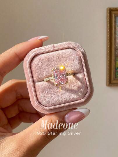 MADEONE خاتم فضة إسترليني عيار 925 مربع الشكل 8*10 ملم مرصع بالماس لامع - قطع زهرة الجليد، مناسب للارتداء اليومي للنساء، حفل الخطوبة، هدية عيد الحب، ديكور العروس