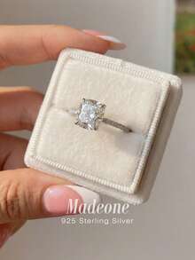Stylever 1 chiếc nhẫn kim cương trắng lấp lánh, nhẫn bạc S925 đính đá Cubic Zirconia cao cấp dành cho nữ, quà tặng cưới/đính hôn. - Bạc - Xem 5