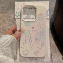 Funda para teléfono con patrón de medusas, lazos y conchas marinas en degradado rosa - Compatible con iPhone 16 Pro Max/14/16 Plus/15/13 Pro/12/11 - Funda protectora de TPU resistente a caídas; Compatible - Cubierta protectora elegante y resistente a caídas - Color 1 - Ver 6