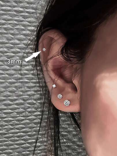 2 pièces Boucles d'oreilles délicates de style minimaliste, petits strass, convient pour les oreilles percées, en acier inoxydable, hypoallergénique, peut être porté pendant le sommeil, convient pour le port quotidien des femmes et comme cadeau pour la Saint-Valentin, Thanksgiving, accessoire de mode pour toutes les saisons, cadeau de Nouvel An