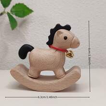 1 tượng ngựa bập bênh bằng gỗ chạm khắc, vật trang trí sáng tạo cho xe hơi, bàn làm việc, giá sách, lối vào, món quà dễ thương. - 1PC - Xem 4