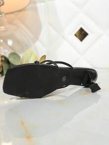 黑色花卉图案透气露趾高跟凉鞋，简约细跟休闲女凉鞋 - 黑色 - 查看 8