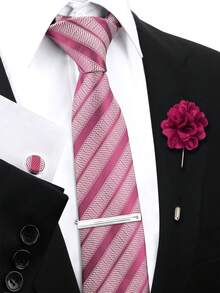 男士时尚商务领带套装（4件套） - 领带、袖扣、领带夹、胸针，适合休闲衬衫、派对、聚会等场合。 - 彩色 - 查看 17