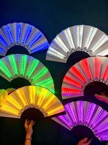Cool Colorful Fan With Multi-Color Glowing Bouncing Effect, Foldable Design, Electronic Letter Lighting, Atmosphere Prop, Party Performance Accessory, Sparkling Fan, Suitable For Online Wine Tasting, Parties - Luminous Fan - View 9