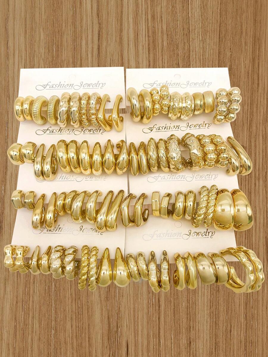 10-40 pares de pendientes de aro en forma de C de material de plástico ABS chapado en oro, pendientes populares para mujeres - Dorado - Ver 1