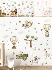 Bộ 1/2 tờ decal dán tường hình hoạt hình khinh khí cầu, mây, máy bay và ô tô, thích hợp cho phòng trẻ em, phòng ngủ và phòng trẻ sơ sinh, decal PVC dán tường dễ bóc, tranh dán tường hình động vật dễ thương. - Nhiều màu - Xem 1