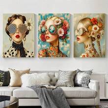3pcs Surrealism Woman Portrait Canvas Painting Wall Art Wonderful Fantasy Girl Poster Prints For Living Room Home Decor, No Frame - 111 - View 1