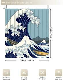 1/3/4 件套冲浪图案浴室浴帘套装，浮世绘风格，含 12 个挂钩，72 英寸 x 72 英寸；另附马桶盖、浴垫和地毯；采用优质涤纶面料，可水洗且防霉，适用于节日装饰、浴室、房间、卧室装饰、浴室配件、厨房装饰、西式卧室窗帘、西式住宅以及母亲节主题装饰 - 衝浪 - 查看 14
