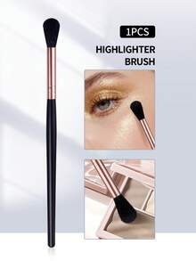 1Pc Fluffy Highlighter Brush, Soft Non-Shedding Black & Rose Gold Makeup Brush For Cheek & Eye Highlight Blending, Portable Cosmetic Tool - Black - View 2