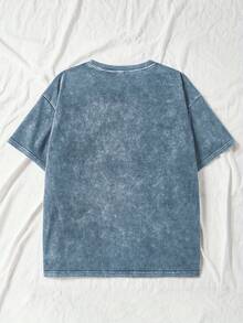 Plus-Size Buffy Pattern Printed Round-Neck Short-Sleeve Everyday Washed T-Shirt Top, Versatile For Daily Wear, Summer Women's Short-Sleeve, High - 藍色 - 查看 4