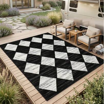 1pc Rug/Carpet/Area Rug/Doormat, Nordic Vintage Style Minimalist Luxury - Black & White Geometric Diamond Pattern Patchwork, Suitable For Outdoor, Entryway, Balcony, Hallway, Patio, Living Room, All Season Soft Machine Washable Carpet Mat, Home Decor