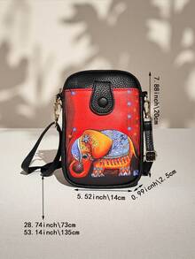 Bolso bandolera compacto con estampado de elefante, puede contener teléfono, llaves, lápiz labial, tarjeta bancaria, diseño con cierre de cremallera y broche a presión, anti-robo y a prueba de caídas, de moda y ligero para uso diario y viajes - Rojo - Ver 7