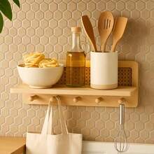 Rattan Coat Rack Wall-Mounted With 4 Hooks, Decorative Hanger For Keys, Suitable For Entryways, Nurseries, Hallways, Kitchens And Offices - Champagne - View 8