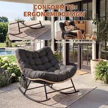 Techigher Outdoor Rocking Chair, Oversized Rattan Wicker Lounge Chair With Cushion & Metal Frame, Modern Outdoor Patio Garden Egg Rocking Chairs For Living Room/Balcony/Patio/Yard - Yellow Rattan + Black Cushion, 1 Person - View 3