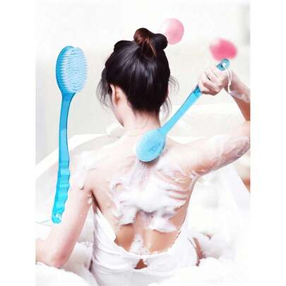 1 chiếc bàn chải tắm cán dài 14,37 inch, lông mềm chống trượt, dùng để tẩy tế bào chết cho lưng, chân, vai và những vùng khó tiếp cận, phù hợp cho người già khi tắm, phụ kiện phòng tắm thiết yếu, màu xanh nhạt mùa hè, vật dụng cần thiết cho kỳ nghỉ, đồ dùng gia đình.