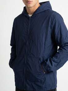 Men's Durable Windbreaker Jacket With Hood And 2 Pockets - Navy Blue - View 3