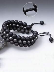 1条装三层防护手链，男女通用，正品优质8毫米手工串珠手链，疗愈水晶防护手链，带来好运、财富和幸福，瑜伽疗愈水晶手链，天然宝石珠子，编织手链，缓解焦虑，父亲节礼物 - 彩色 - 查看 3