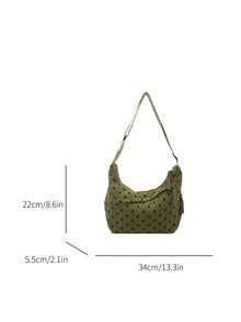 Fashionable Leopard Print Matte Shoulder Bag, Casual Minimalist College Style With Wide Strap, Multiple Zipper Design, Suitable For Students, Commuting, Shopping, Daily Use - Green - View 5