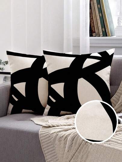 2 Stück Kissenbezüge im Boho-Stil mit abstrakten Linien, Kissenbezüge mit schwarz-weißem Linienmuster, Kissenbezüge aus Polyesterfaser mit unsichtbarem Reißverschluss, waschbar, minimalistisch modisches Linienmuster Zierkissenbezüge für Sofa, Wohnzimmer, Schlafzimmer, ohne Kissenfüllung