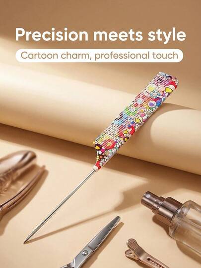 Lược đuôi chuột in hình hoa hướng dương nhiều màu sắc, lược răng nhỏ chuyên nghiệp bằng thép không gỉ dùng để tạo kiểu tóc, chia tóc, đánh phồng và sử dụng trong salon, lược chải tóc chống tĩnh điện dành cho phụ nữ và bé gái.