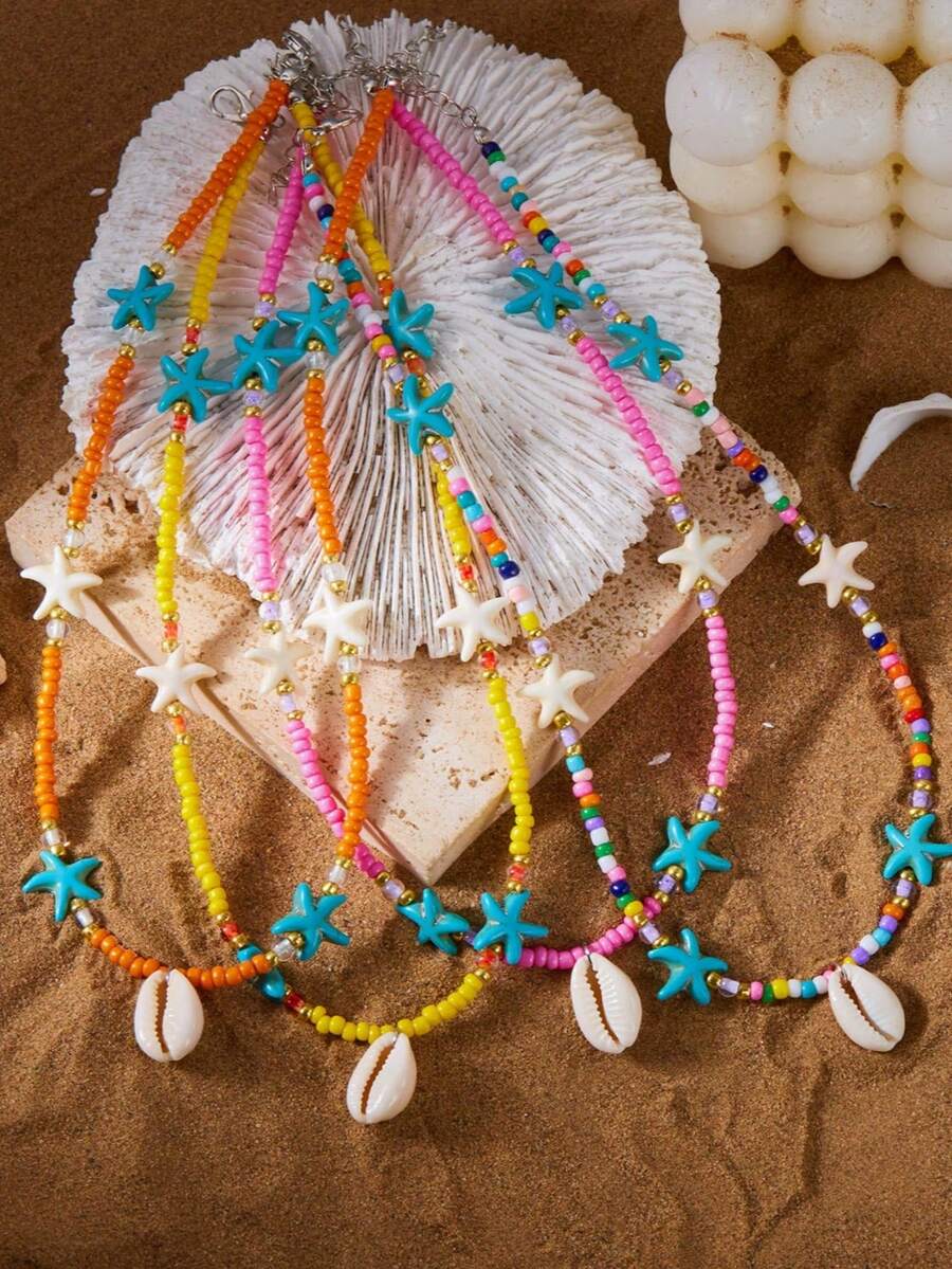 1 chiếc vòng cổ đính hạt phong cách Bohemian, vòng cổ choker đính hạt hình sao biển và vỏ sò đa năng, thanh lịch cho các bữa tiệc và sử dụng hàng ngày, món quà tuyệt vời cho sinh nhật hoặc ngày lễ. - Nhiều màu - Xem 1