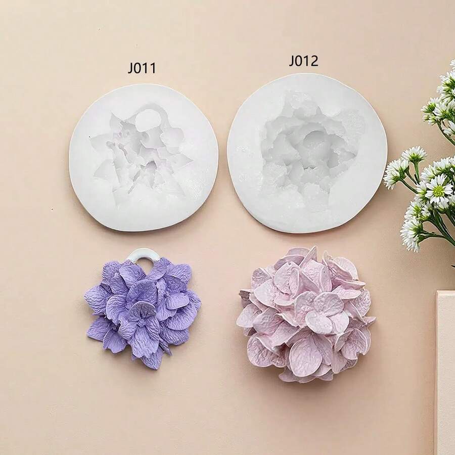 绣球花香氛蜡烛硅胶模具 DIY汽车香氛石蜡吊坠花朵香皂树脂模具，易脱模，耐热，可重复使用花朵模具 - 花朵 - 查看 1