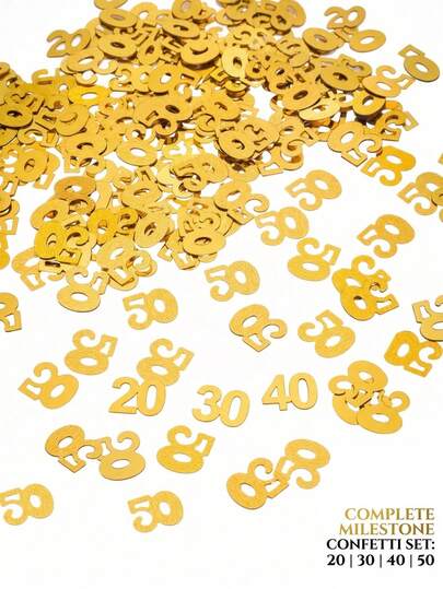 15g Confeti de números dorados 20 30 40 50 para esparcir en mesas, lentejuelas metálicas brillantes DIY para manualidades, accesorios para celebraciones de cumpleaños, bodas, aniversarios, mesas de postres, carros de bar, decoración de fiestas para adultos, suministros premium para eventos