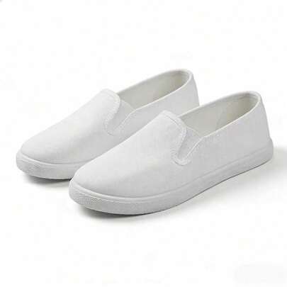 Black Canvas Slip-On Shoes, Lightweight Breathable Casual Slip-On Design, Suitable For All Seasons, Daily Commute, Outdoor Walking, Vacation