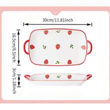 Bộ 1/2 đĩa sứ 12 inch, đĩa hình cá họa tiết dâu tây dễ thương, phụ kiện nhà bếp, đĩa hấp lớn, đĩa sushi, đĩa mì Ý, dùng được trong lò vi sóng, lò nướng và máy rửa chén, thích hợp cho gia đình, nhà hàng, tiệc tùng, quà tặng Ngày của Mẹ, quà Phục Sinh. - Xem 3