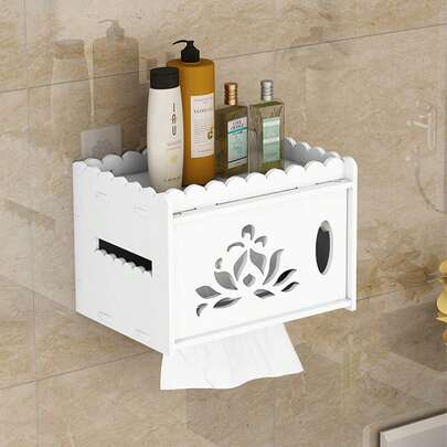 1 pièce Distributeur de papier toilette grande capacité, support mural étanche pour boîte de mouchoirs avec tiroir, boîte de rangement sans perçage économe en espace pour accessoires de salle de bain, boîte à serviettes en plastique durable pour la maison et l'hôtel