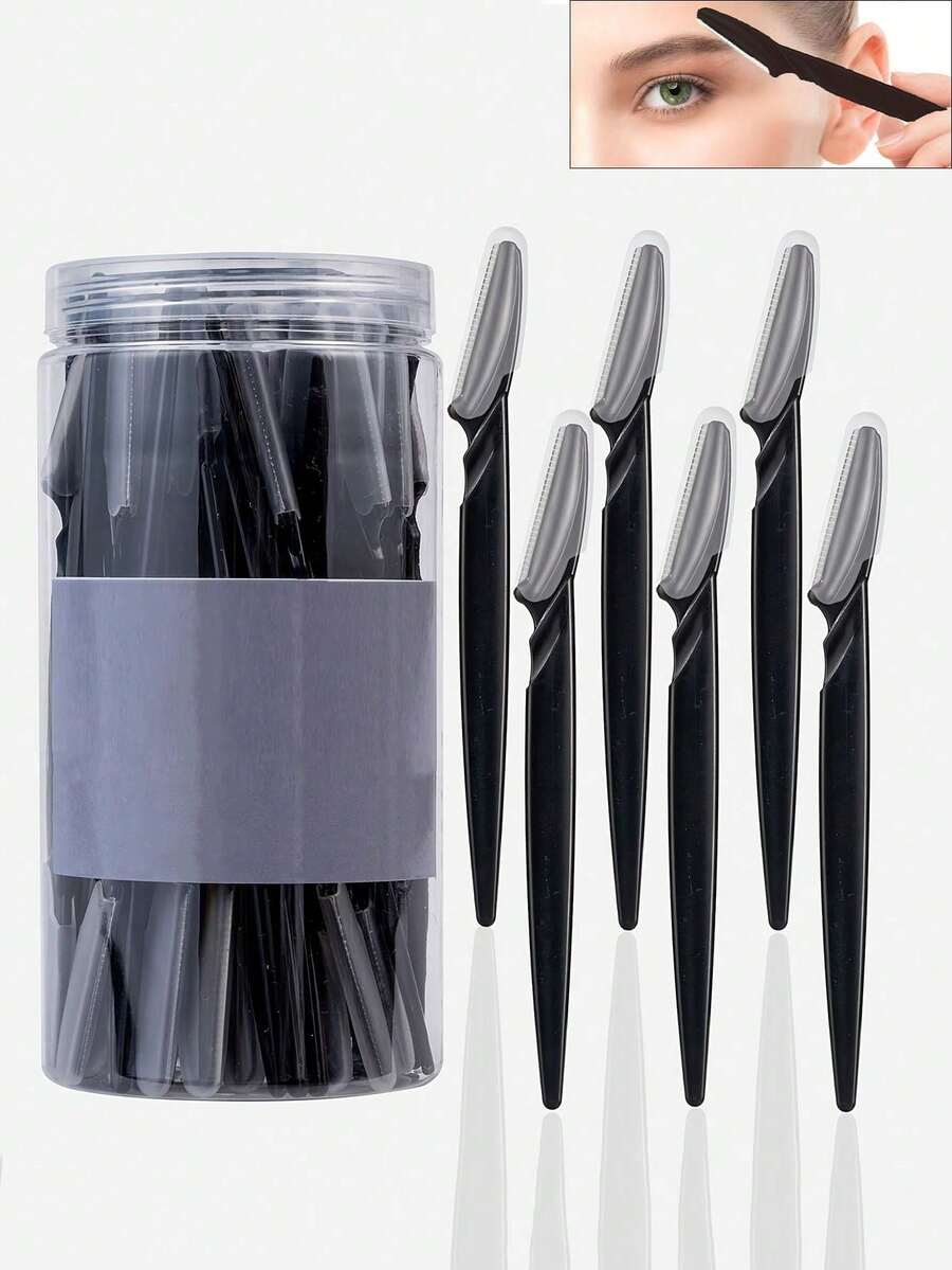 30pcs Multi-Color Eyebrow Razor Set, Eyebrow Trimmer And Razor, Exfoliating Skin Scraper Tool, Body Hair Removal Trimmer And Facial & Eyebrow Razor Set, Long Handle Blades With Precision Protective Cover, Women's Eyebrow Grooming Tools, Suitable For Daily Or Travel Use (Black) - Upgraded Version - View 1