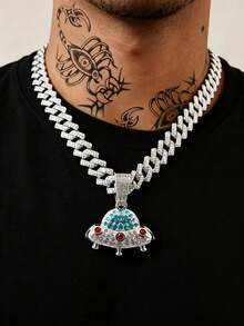 1 chiếc dây chuyền mặt dây chuyền UFO phong cách Hip Hop, dây xích Cuban đính đá lấp lánh dành cho nam, trang sức đeo cổ lấp lánh, đồ trang sức unisex thích hợp để đeo hàng ngày, dự tiệc, hẹn hò, lễ hội. - vòng cổ mặt dây chuyền UFO - Xem 11