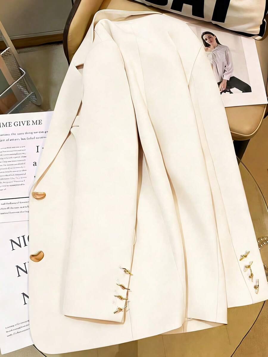Plus Size Women Elegant Casual Heart Button Blazer Spring White