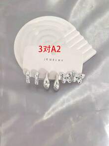 Bộ 3-9 đôi khuyên tai bạc độc đáo, phong cách ngọt ngào và cá tính, đa năng. - Bạc - Xem 8