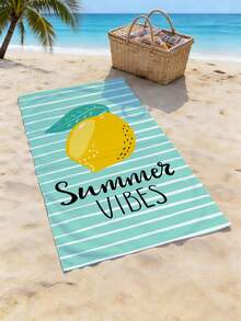 1pc Lemon Stripe Beach Towel, Printed Microfiber Beach Blanket, Available In Multiple Sizes, Lightweight, Suitable For Swimming, Camping, Sports, Beach Or Gym - Lemon Stripes - View 9