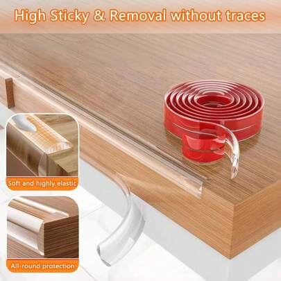 1 Cuộn miếng bảo vệ góc bằng PVC trong suốt 2M, miếng bảo vệ cạnh trong suốt, dải đệm mềm tự dính phù hợp cho bàn, tủ, đồ nội thất