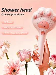 1 Vòi sen cầm tay điều chỉnh được, thiết kế hình móng vuốt mèo dễ thương, 3 tốc độ massage, thích hợp để treo và lắp đặt trên tường phòng tắm bằng chất liệu nhựa (Đen, Hồng, Trắng) - Đầu vòi sen hình chân mèo - Xem 8