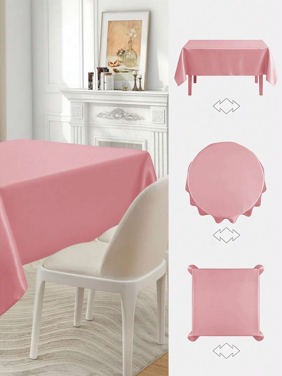 1pc Solid Color Satin Tablecloth, Must-Have For Dates! Cream Color Tablecloth In Ins Style, Solid Color Elegant High-End, Living Room Tea Table Scarf, Gray, Black, Champagne, White - Pink - View 1