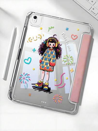 Bộ sản phẩm liền thân, họa tiết cô gái pháo hoa màu hồng, ốp lưng máy tính bảng bằng acrylic trong suốt, phù hợp với iPad (A16) thế hệ thứ 11 năm 2025, iPad Air 11/13 (M4) năm 2026, hỗ trợ chức năng tự động bật/tắt màn hình, hỗ trợ nhiều góc độ, có khe cắm bút, họa tiết hoạt hình, phong cách nữ tính, cần thiết cho văn phòng và học tập, ốp bảo vệ không từ tính.