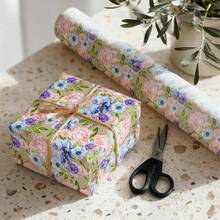 43cm*10m 80gsm Thickened Floral Patterned Kraft Paper Roll, Suitable For Birthday Gifts, Bachelorette Parties, Gift Wrapping - Pink + Purple + Blue - 10m - View 9