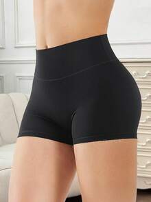 Women's High Elasticity Black Sports Shorts, Tight Fitted Short Design Suitable For Workout Summer ,Petite Women - Black - View 2