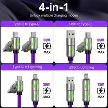 [Buy 1 Get 1 Free] 4 In 1 USB Charging Cable 6.6ft – 240W Max Fast Charging, USB A/Type C/Lightning With Breathing Light, For IPhone,Laptop - View 8
