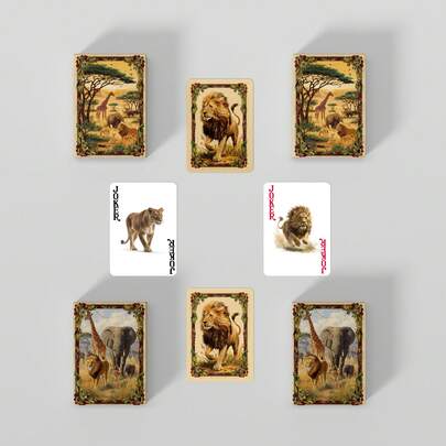 YFOPEN Grassland Animal Paper Playing Cards, Featuring Lions, Leopards, Rhinos, Crocodiles, Horses, Zebras, Giraffes, Cattle And Other Wild Animals, Size 9*6CM, Grassland Beast Style Design, Suitable For Parties, Leisure, Tabletop Games
