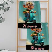 2pcs , Custom Name, Cartoon Style Elderly Pattern Anime Towel, Striped Design, Bathroom Towel, Absorbent Quick-Dry Towel, Nordic Minimalist Style Towel, Suitable For Anniversaries, Travel, Parties, Gifts, Thanksgiving, Christmas, New Year, Halloween Perfect For Birthday Anniversaries, Valentine's Day, Thanksgiving, Christmas, Halloween, Wedding And New Year Gifts. Ideal Gifts For Her, Him, Family Members, Boyfriends, Girlfriends, Fathers, Mothers, Lovers, Daughters, Sons, Grandfathers, Grandmothers, Friends, Classmates And Pets. This Multifunctional Kitchen Towel Can Be Widely Used In Kitchen, Sofa, Bed, Car, Bedroom, Living Room, Office, Outdoor Camping And Beach. It Also Serves As Wall Decoration, Bedroom Decor, Fall Decor, Fall Decorations For Home, Christmas Party Theme Kitchen Towel And Christmas Decor. - White - View 1